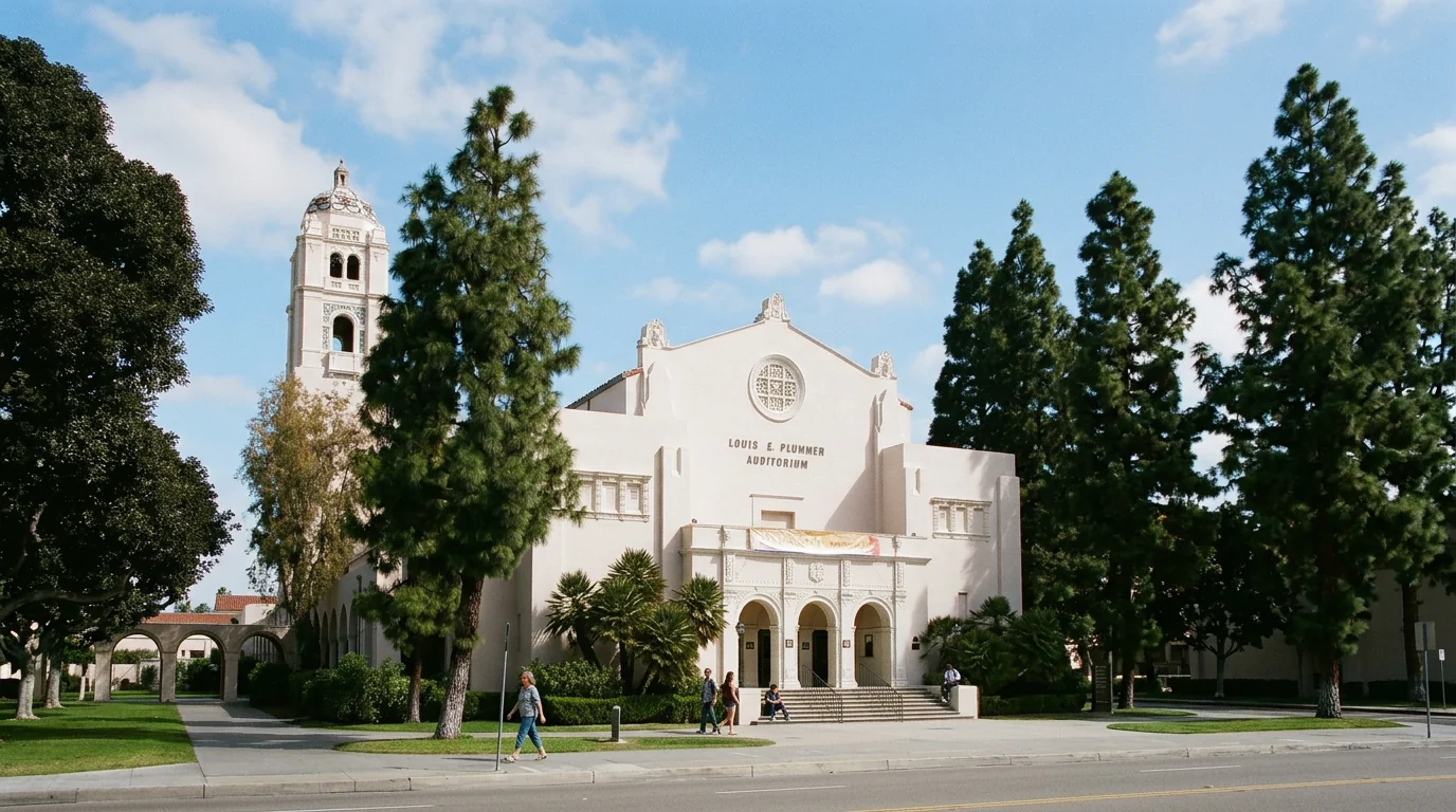 Louis E. Plummer Auditorium in Fullerton on a clear day