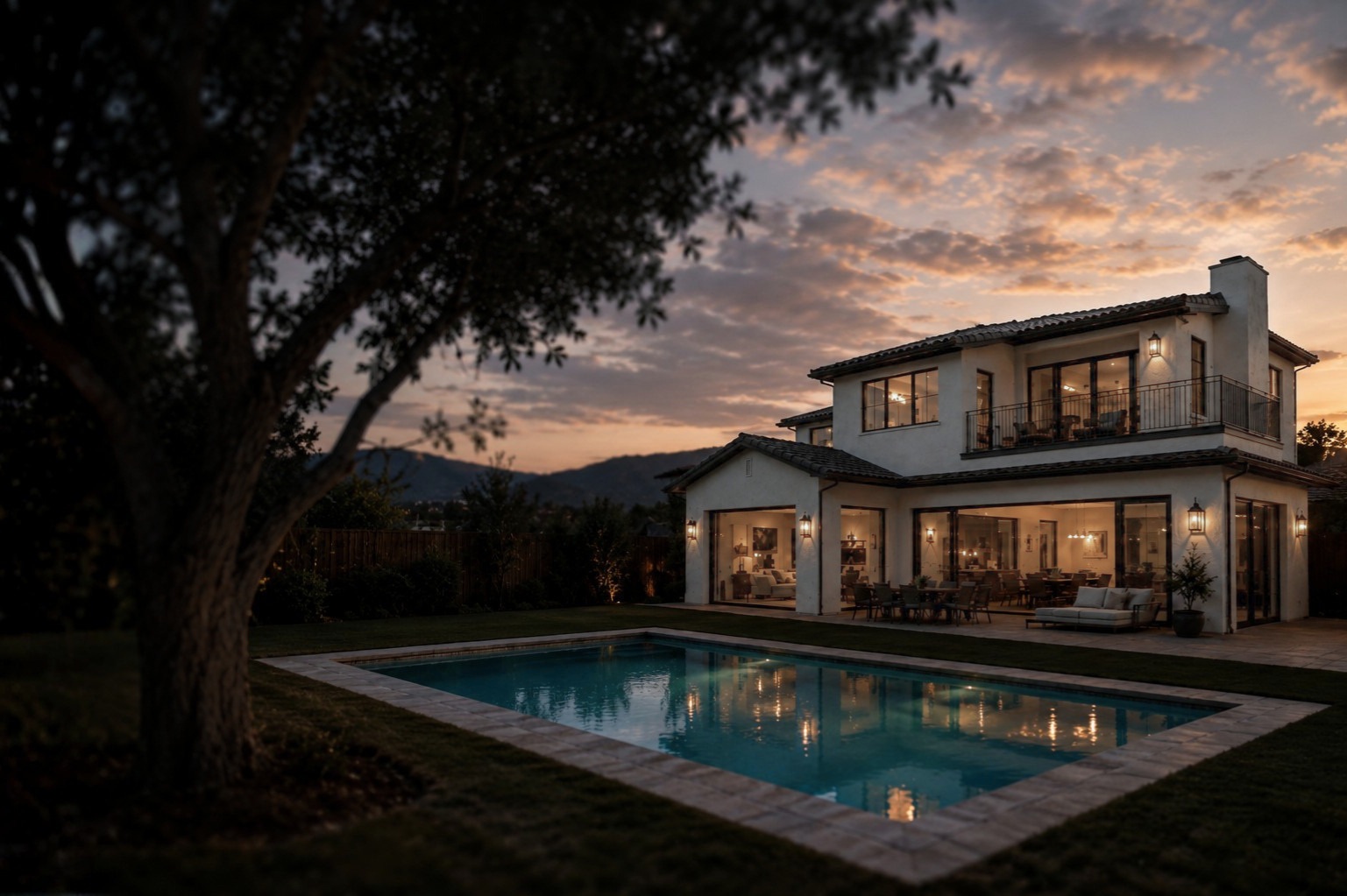 Modern California home at golden hour