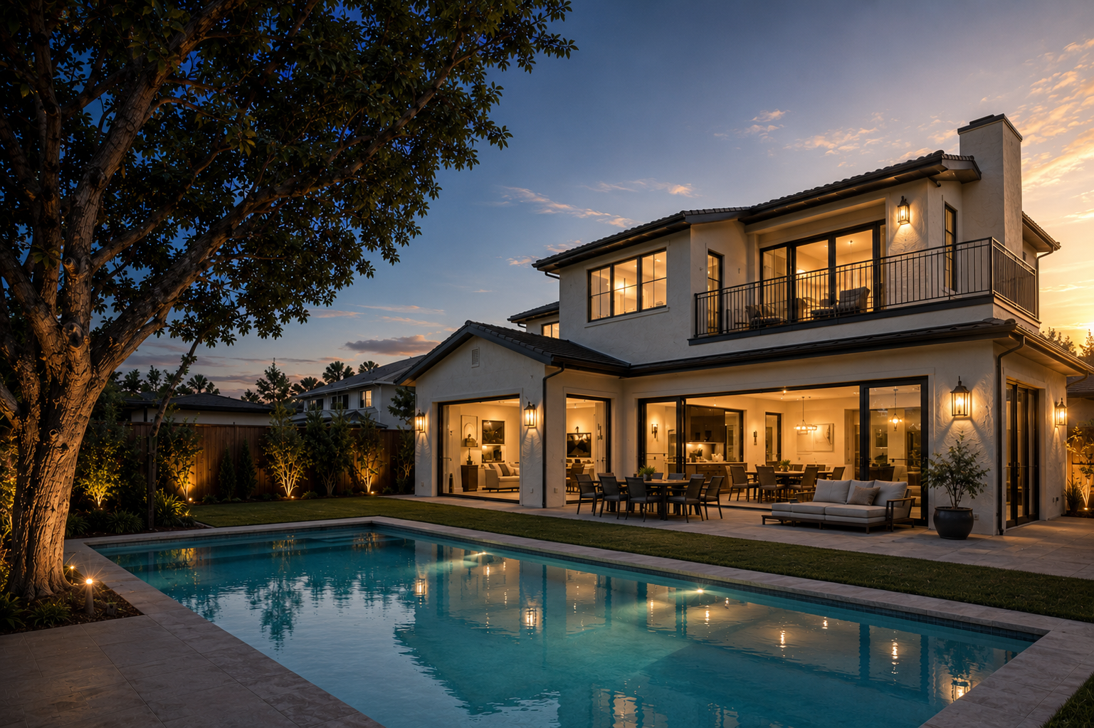 Modern California home at golden hour
