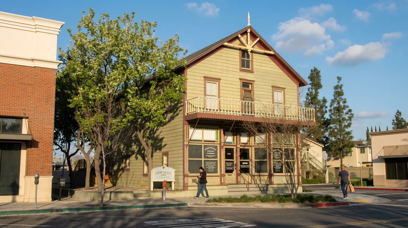 Historic Moyse Building in downtown Chino on a sunny afternoon