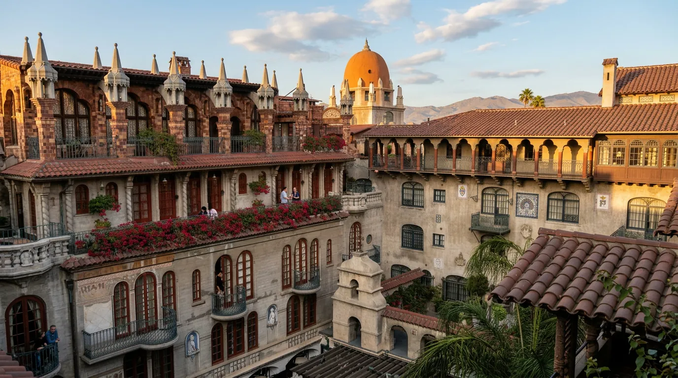 Historic Mission Inn in downtown Riverside in late afternoon light