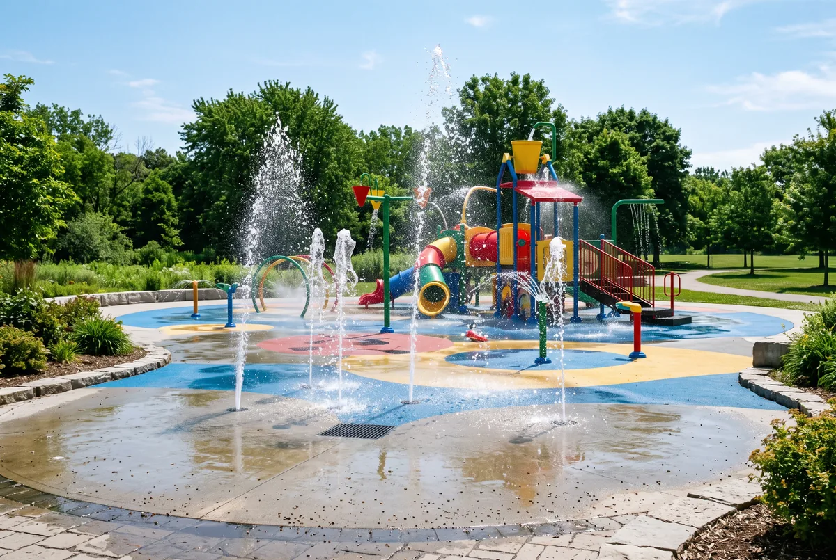 Water fountain jets at a community park